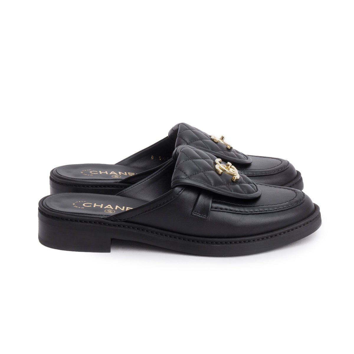 CHANEL
Lambskin Quilted CC Turnlock Mules Black