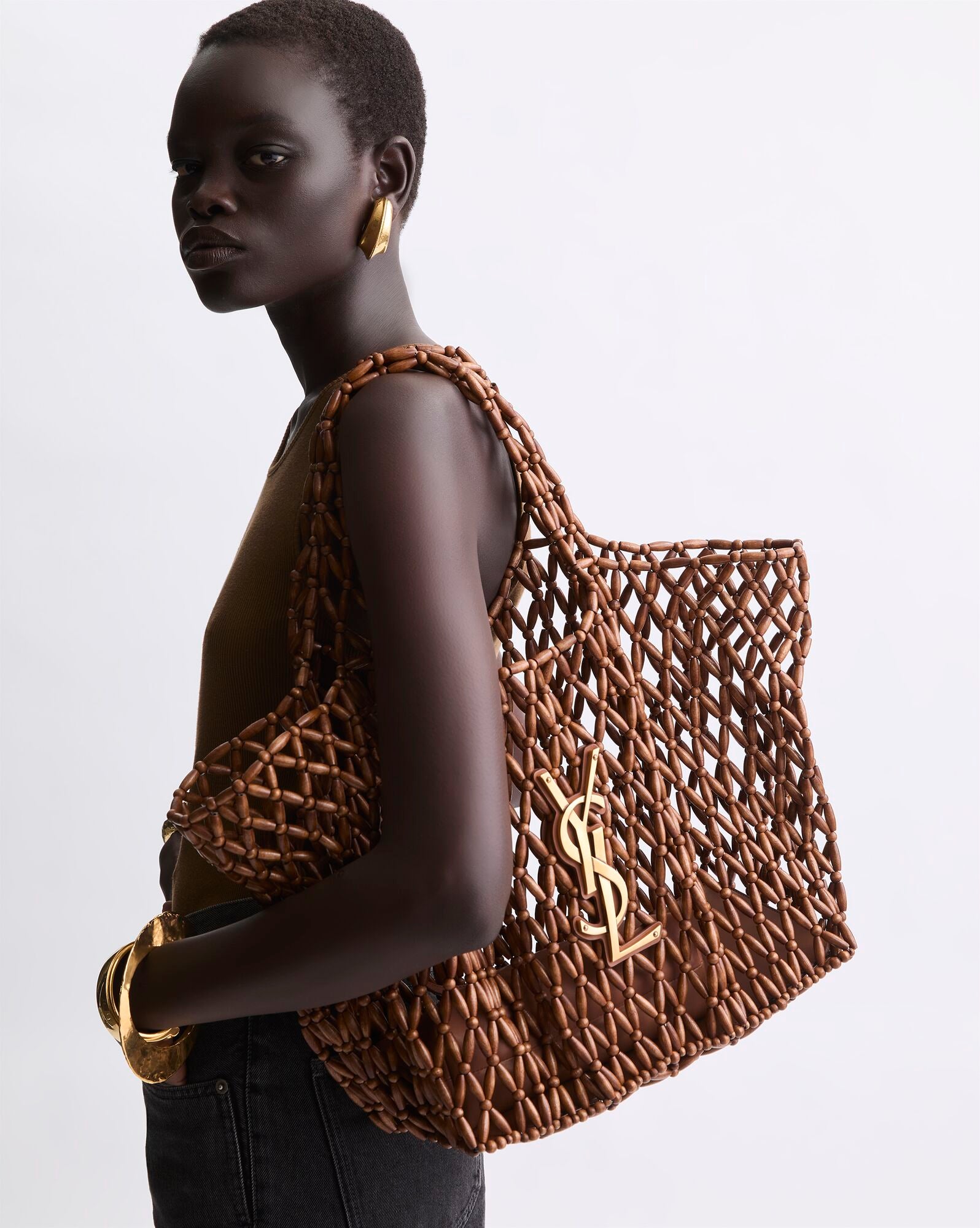 SAINTLAURENT ICARE MEDIUM IN WOOD BEADS
LIGHT WOOD AND BRICK