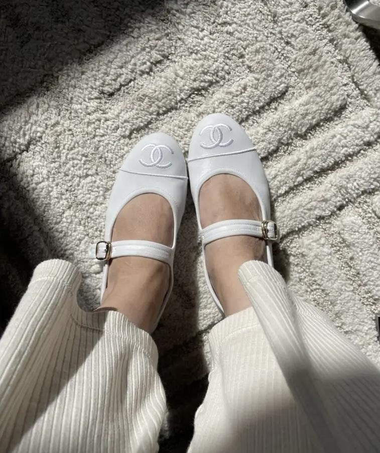 CHANEL Women’s Jane Flats – White Luxury Shoes