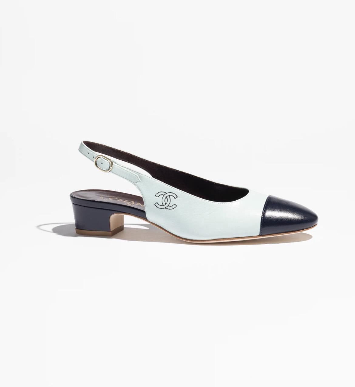 CHANEL Women’s Slingback Shoes – Turquoise & Navy Blue Luxury Heels