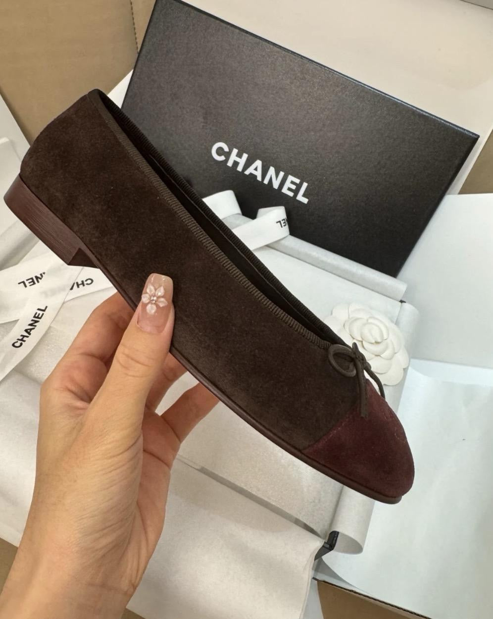 CHANEL Women’s Ballerina Flats – Brown & Burgundy Luxury Shoes