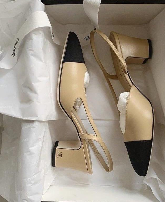 CHANEL Women’s Slingback Sandals – Beige & Black Luxury Heels