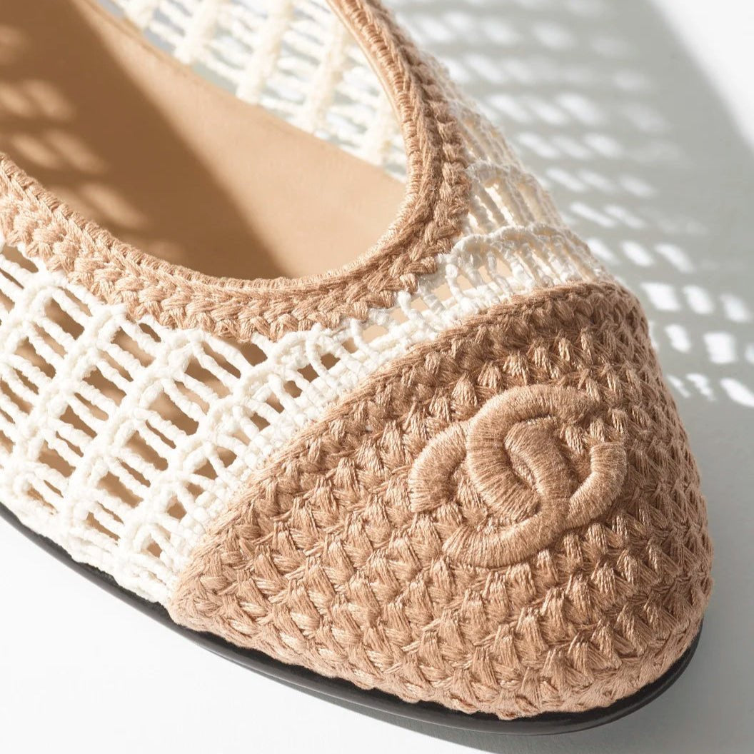 CHANEL Women’s Ballet Flats – White & Beige Luxury Shoes