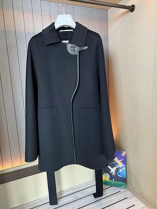 Hermès Women’s Winter Wool Cashmere Double-Sided Woolen Coat – Black