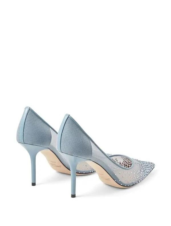 JIMMY CHOO Women’s Crystal-Embellished Pumps – 8.5cm Blue Heels