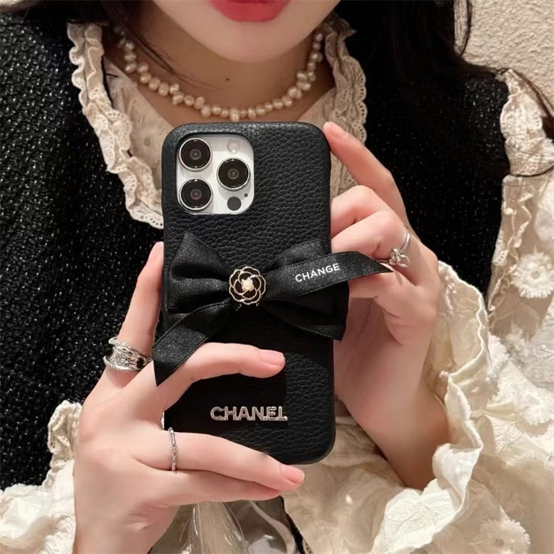 Chanel Phone Case with Ribbon Bow – Black