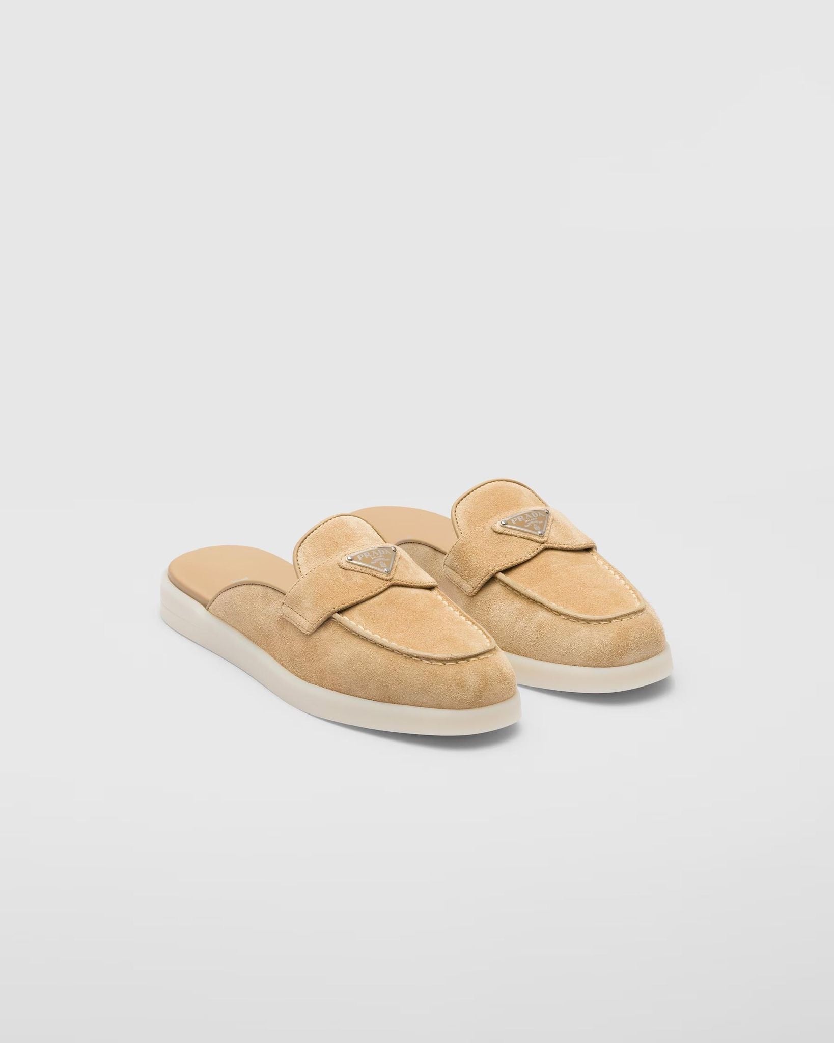 PRADA Women’s Suede Mules – Camel Luxury Shoes