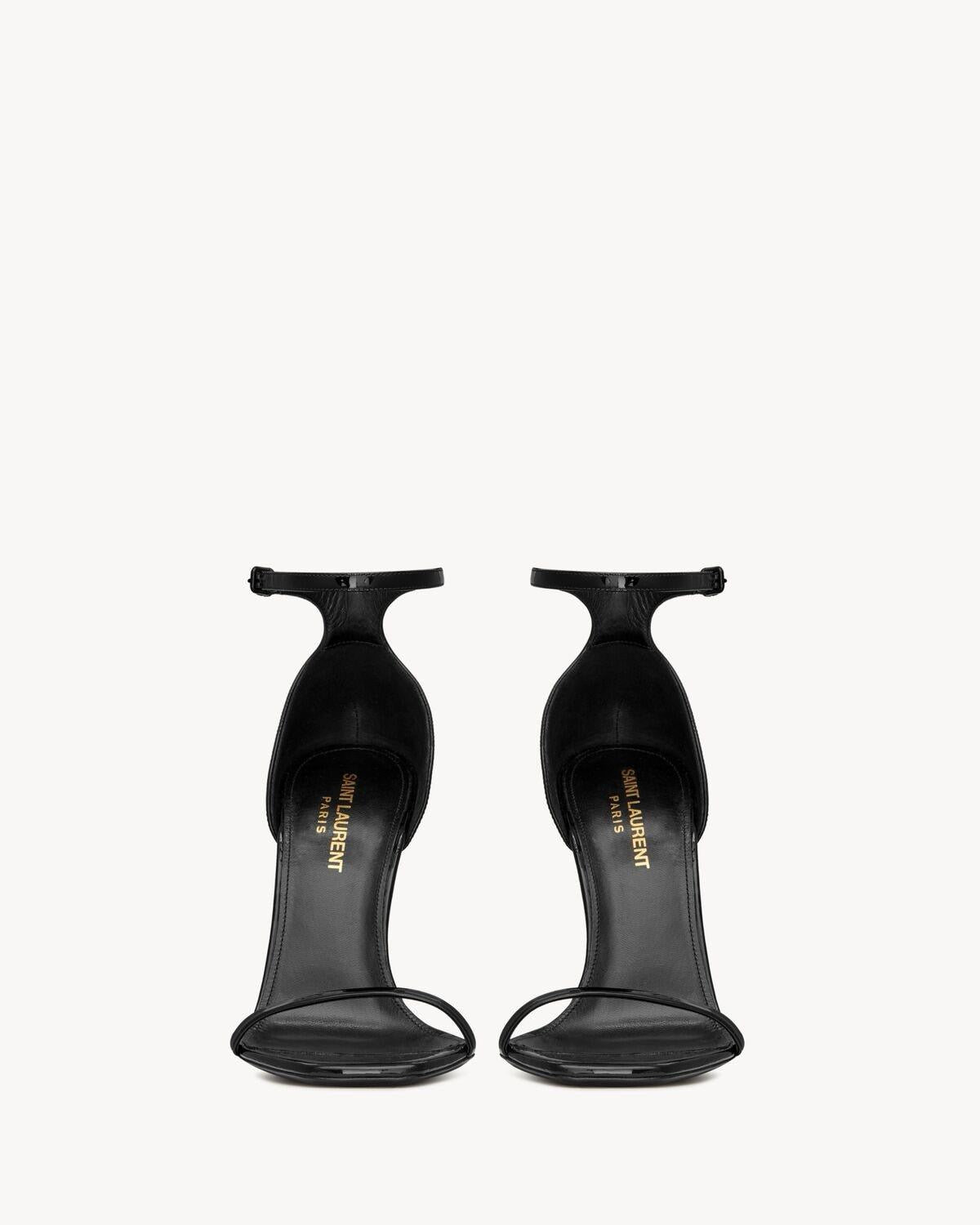 SAINT LAURENT Women’s Opyum Sandals – 11cm Black Patent Leather Heels