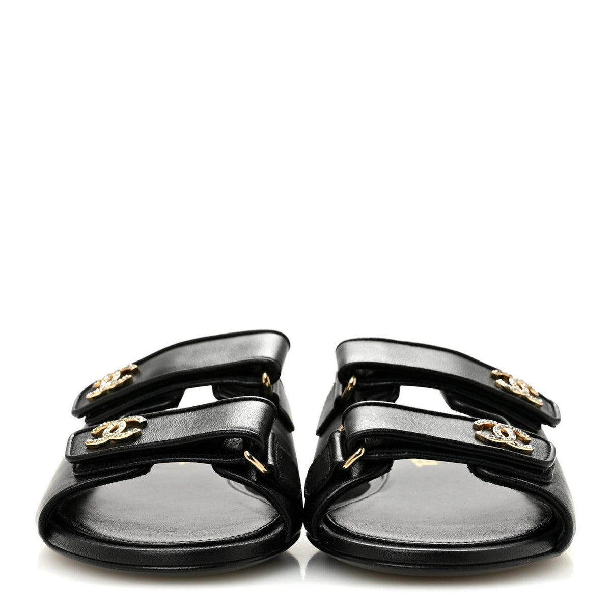 Chanel Lambskin Velcro Mules Black