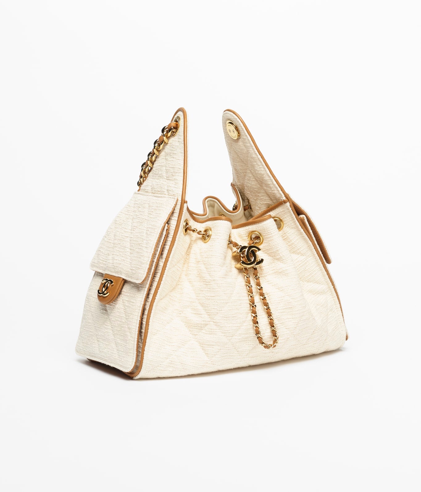 CHANEL 25 SMALL HANDBAG Ecru&Camel