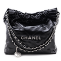 Chanel 22 Handbag Black with Silver Tone