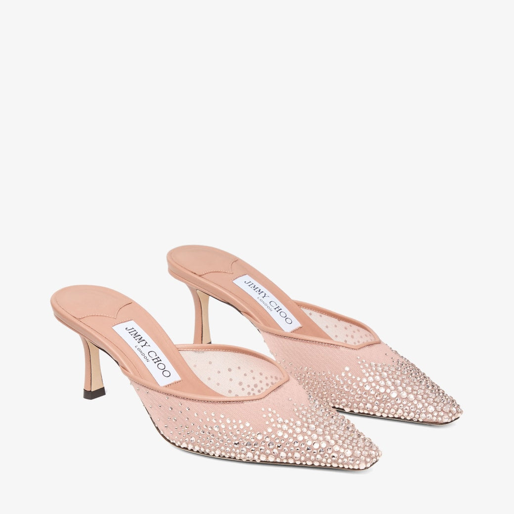 JIMMY CHOO Pink Crystal Mesh Mules