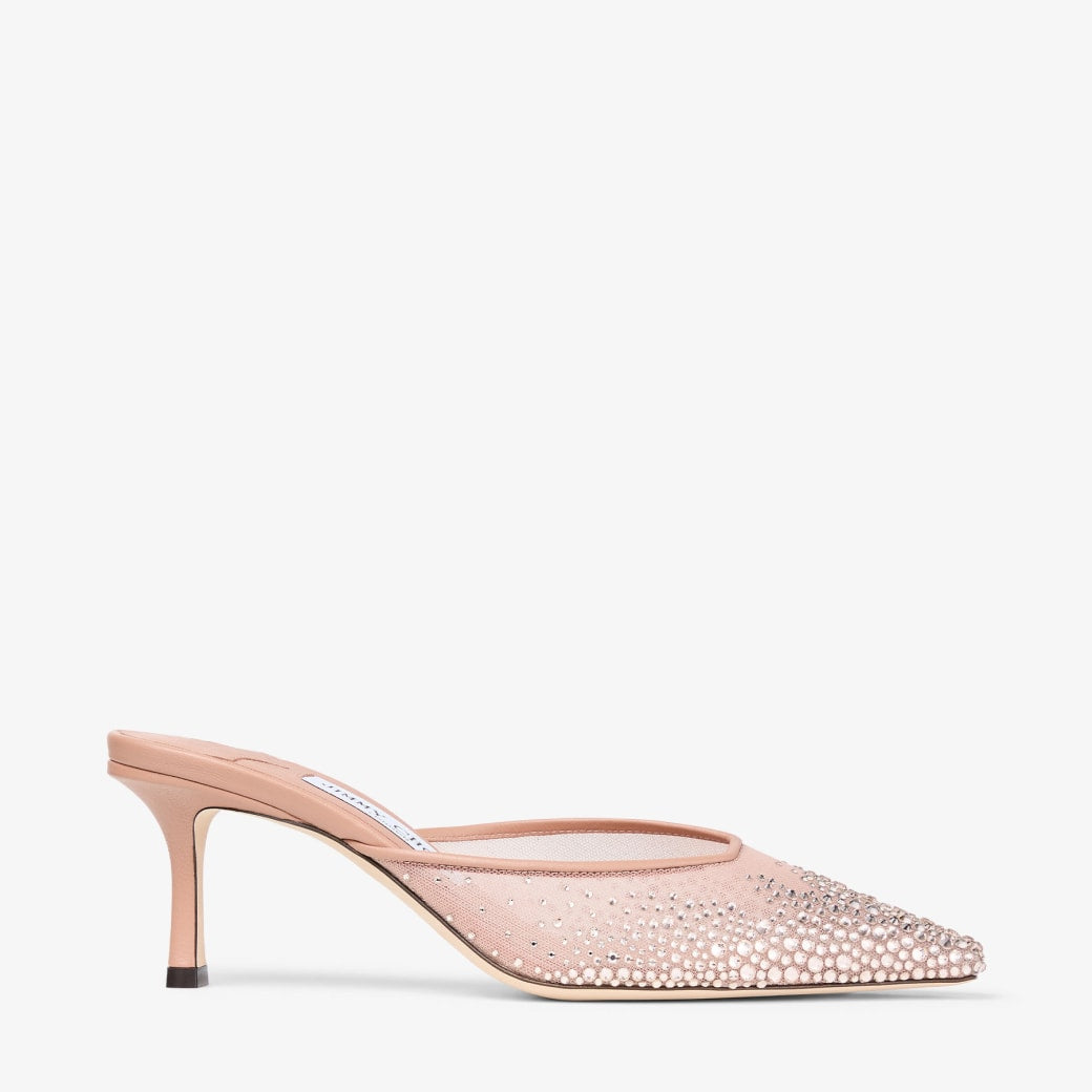 JIMMY CHOO Pink Crystal Mesh Mules