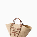 PRADA Large Tote Bag in Raffia & Leather