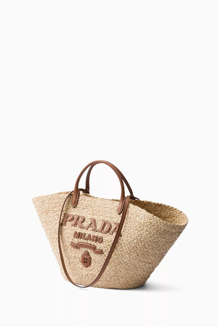 PRADA Large Tote Bag in Raffia & Leather