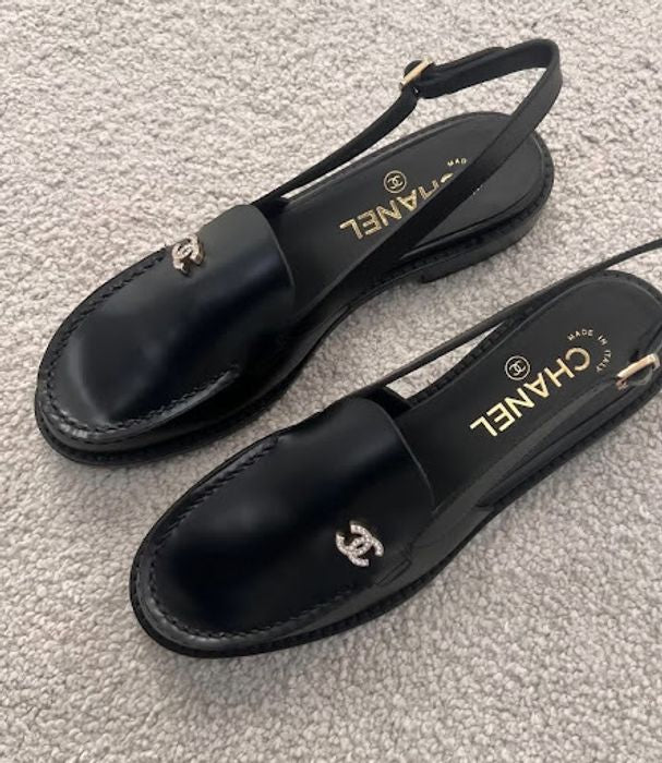 Chanel women's flat shoes with back strap in black