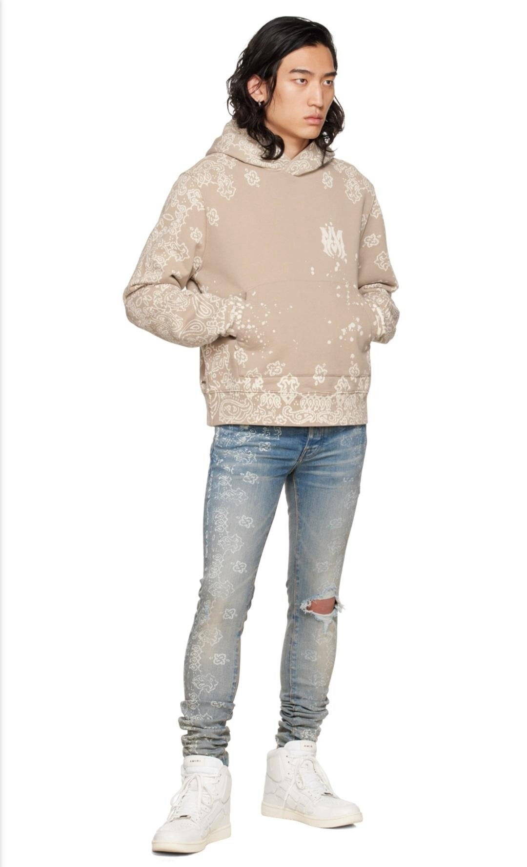 AMIRI Men’s Bleach Bandana Hoodie – Light Crème