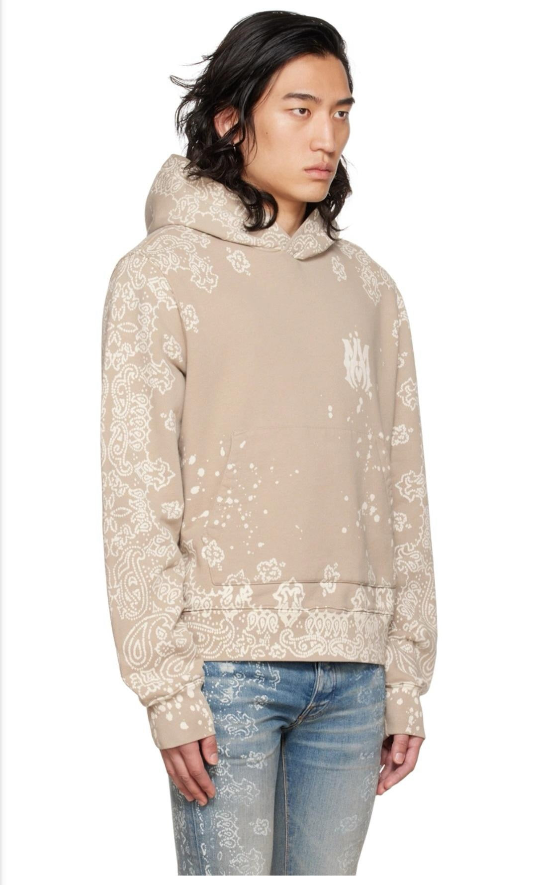 AMIRI Men’s Bleach Bandana Hoodie – Light Crème