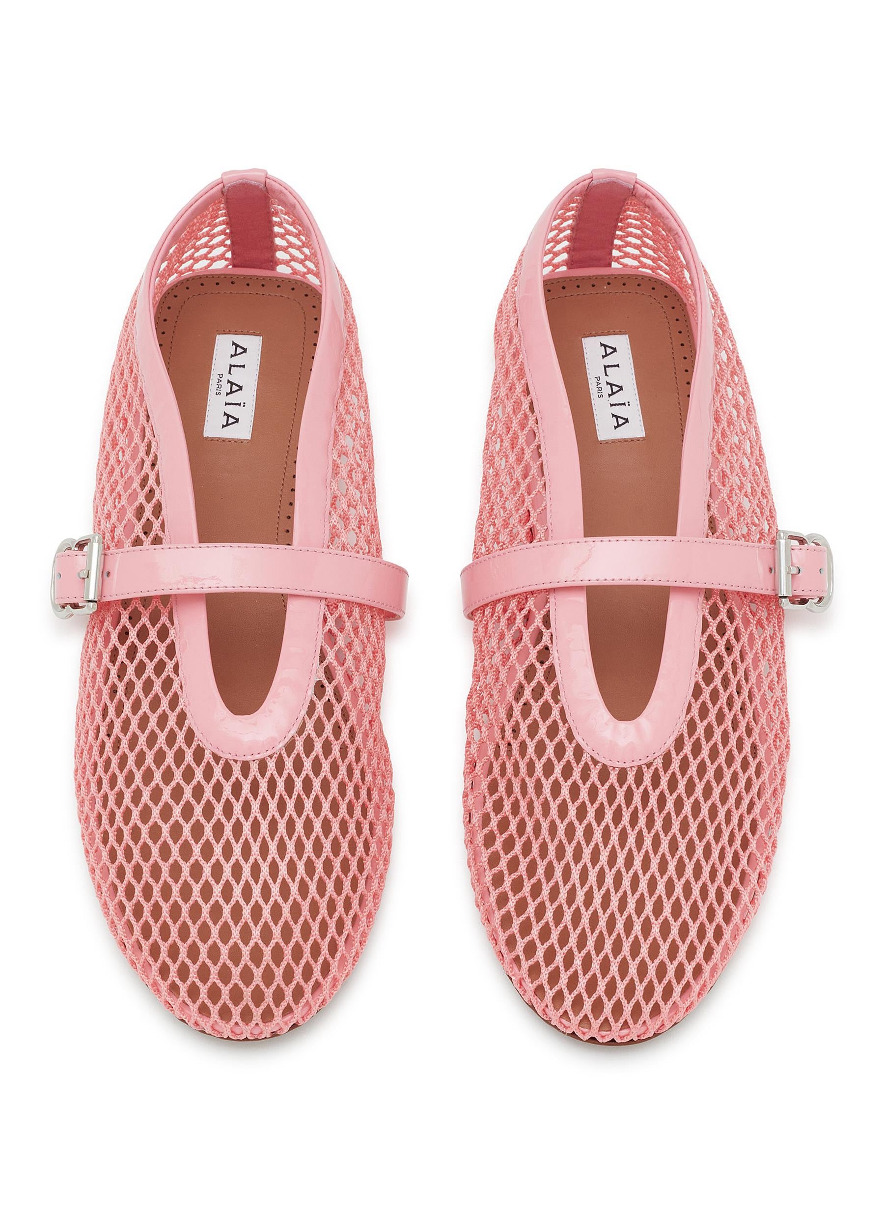 ALAIA Women’s Fishnet Ballet Flats – Pink Shoes