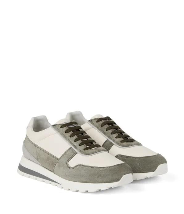 BRUNELLO CUCINELLI Men’s Suede Runners – Light Army Green | Premium Casual Sneakers