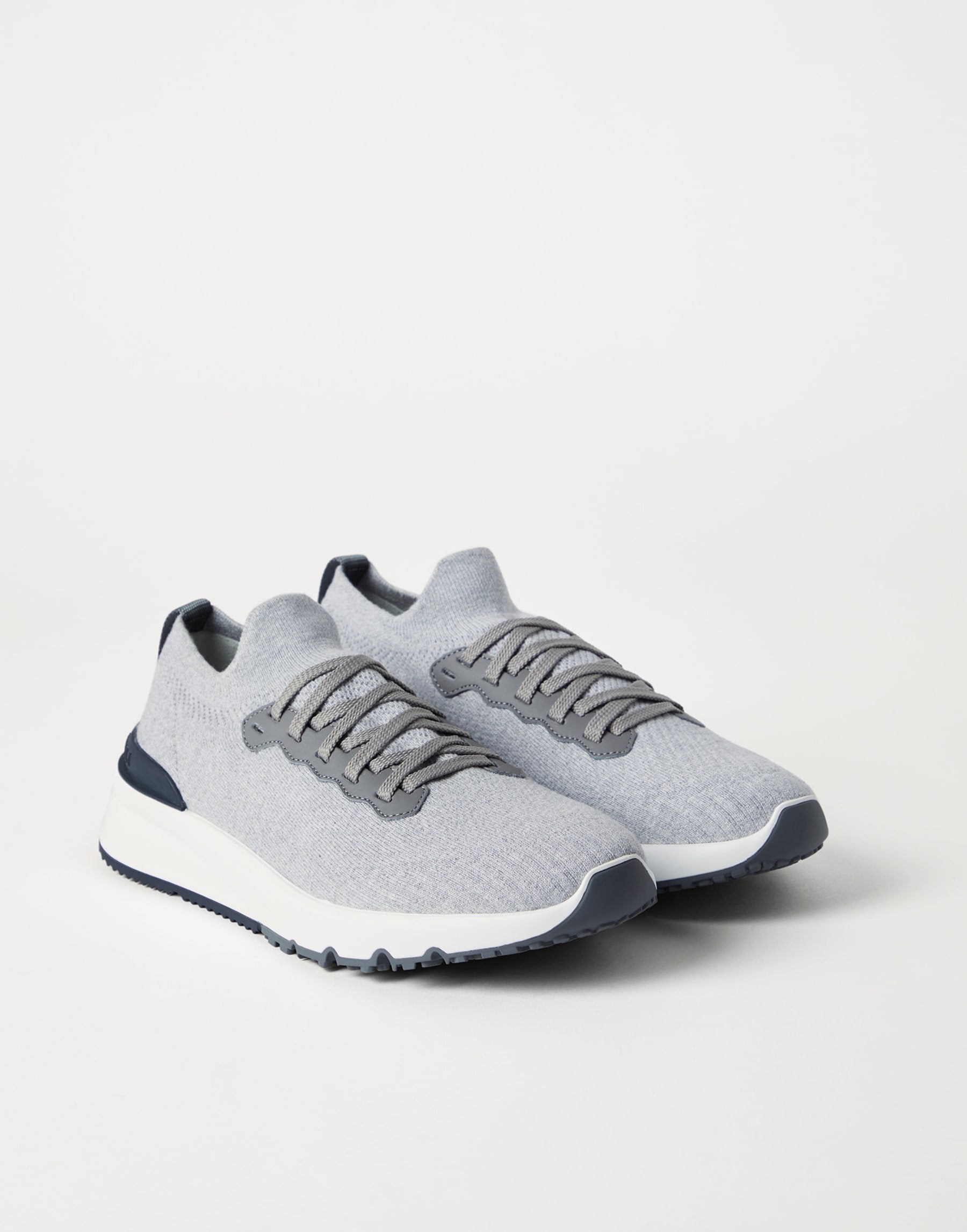 BRUNELLO CUCINELLI Men’s Knit Runners – Light Grey | Premium Casual Sneakers