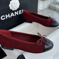 CHANEL Women’s Ballet Flats – Burgundy & Black Luxury Shoes