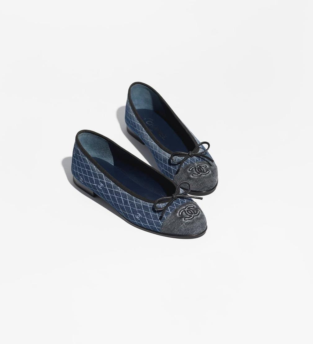 CHANEL Women’s Ballet Flats – Denim Navy Blue & Dark Grey Luxury Shoes