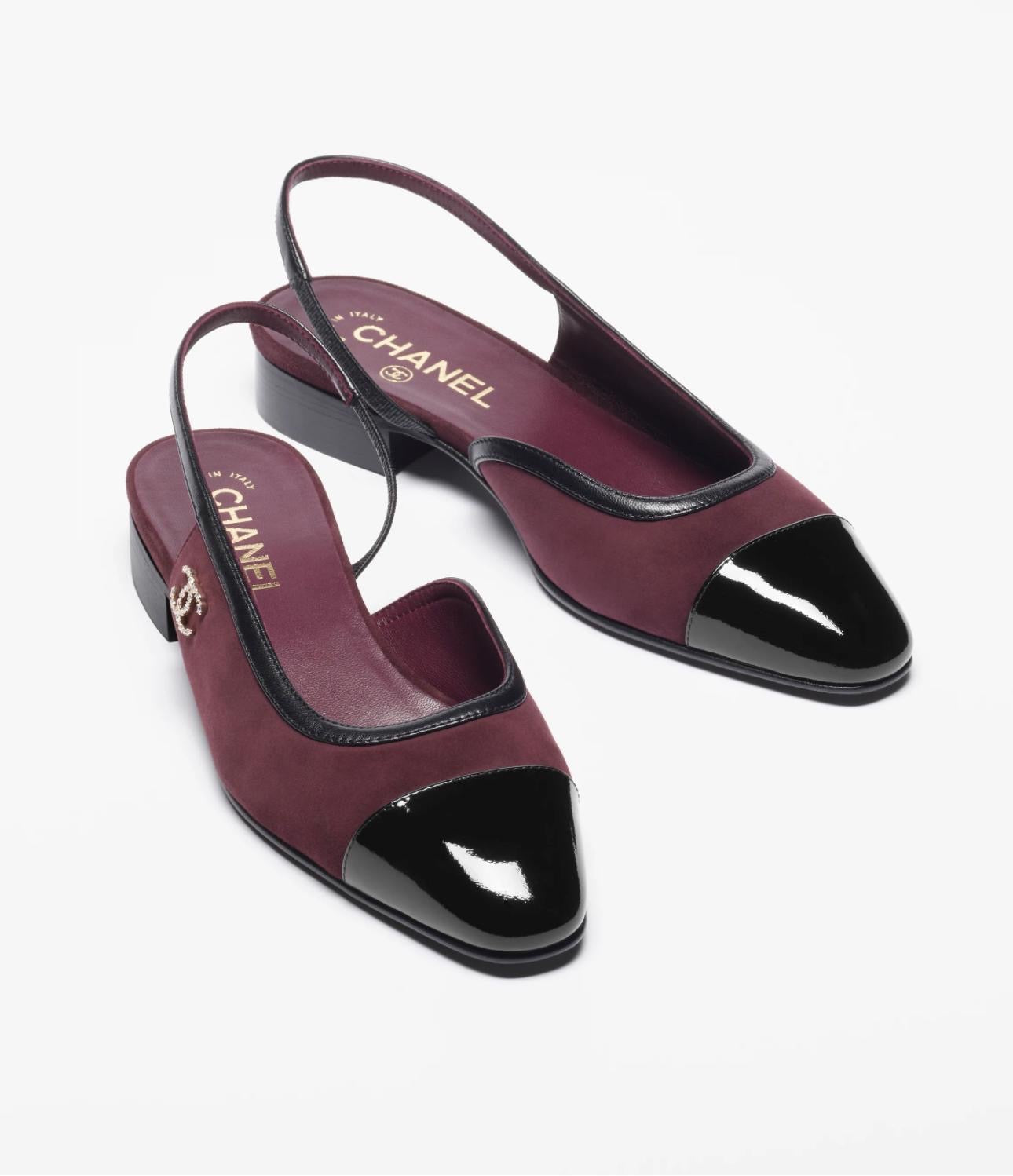 CHANEL Women’s Slingback Shoes – Burgundy & Black Luxury Heels