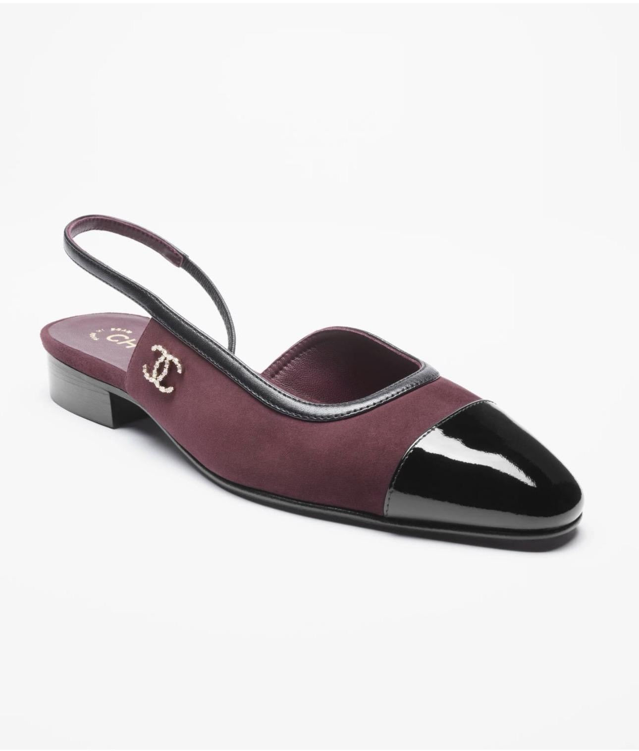 CHANEL Women’s Slingback Shoes – Burgundy & Black Luxury Heels