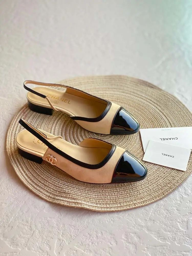 CHANEL Women’s Slingback Shoes – Apricot & Black Luxury Heels