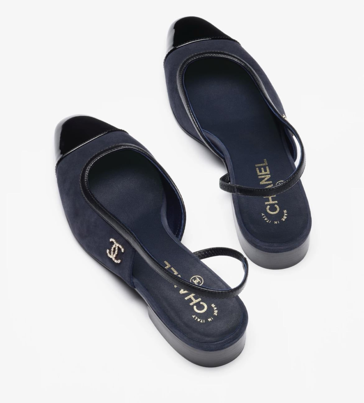 CHANEL Women’s Slingback Shoes – Navy Blue & Black Luxury Heels