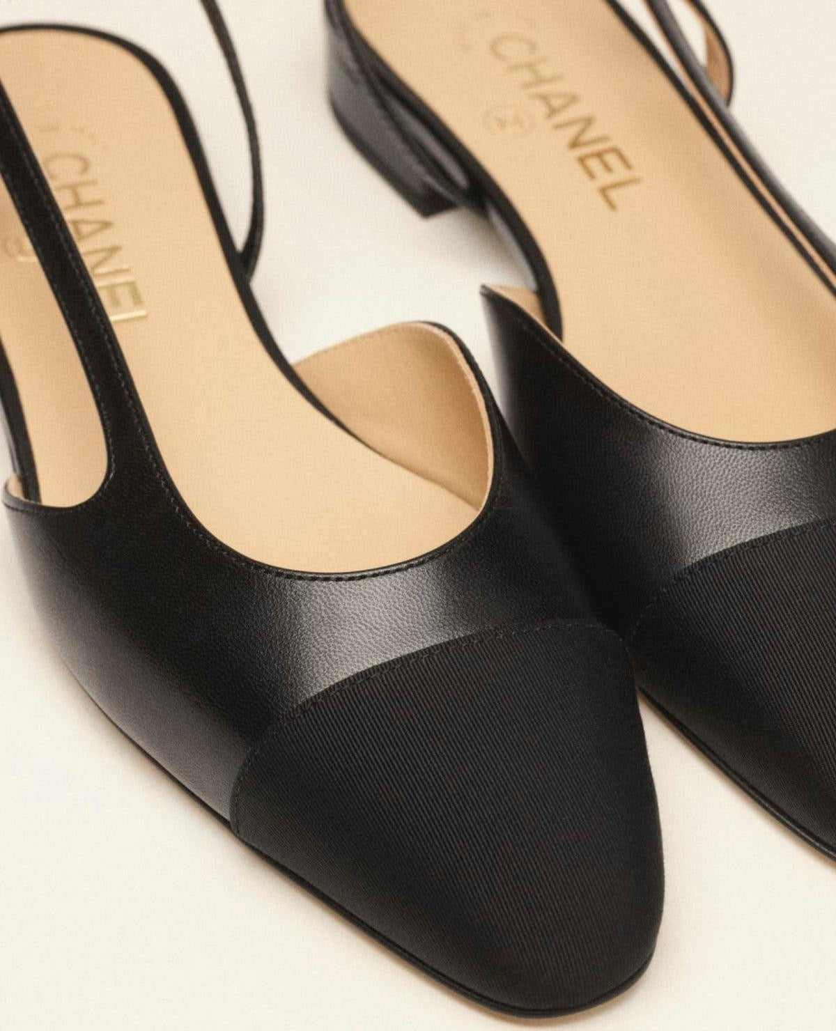 CHANEL Women’s Slingback Shoes – Black Leather Luxury Heels