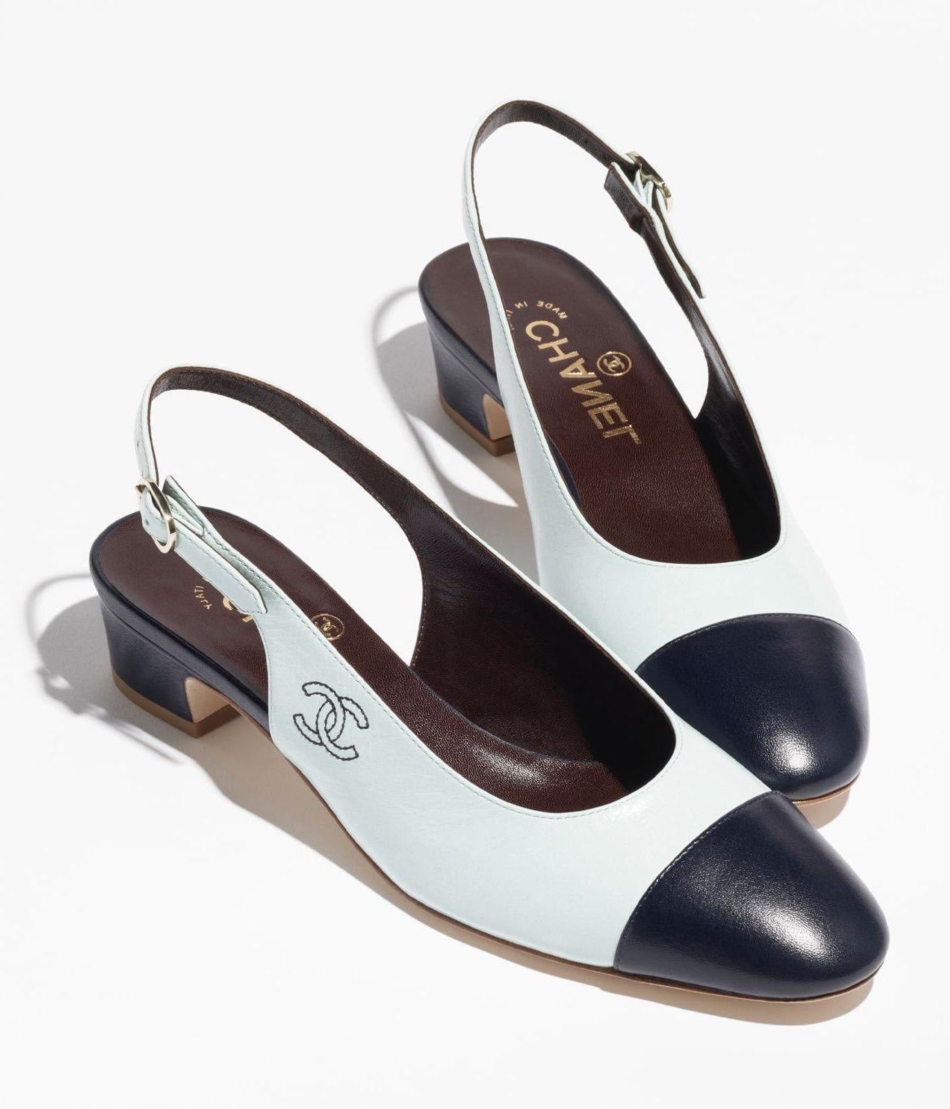 CHANEL Women’s Slingback Shoes – Turquoise & Navy Blue Luxury Heels