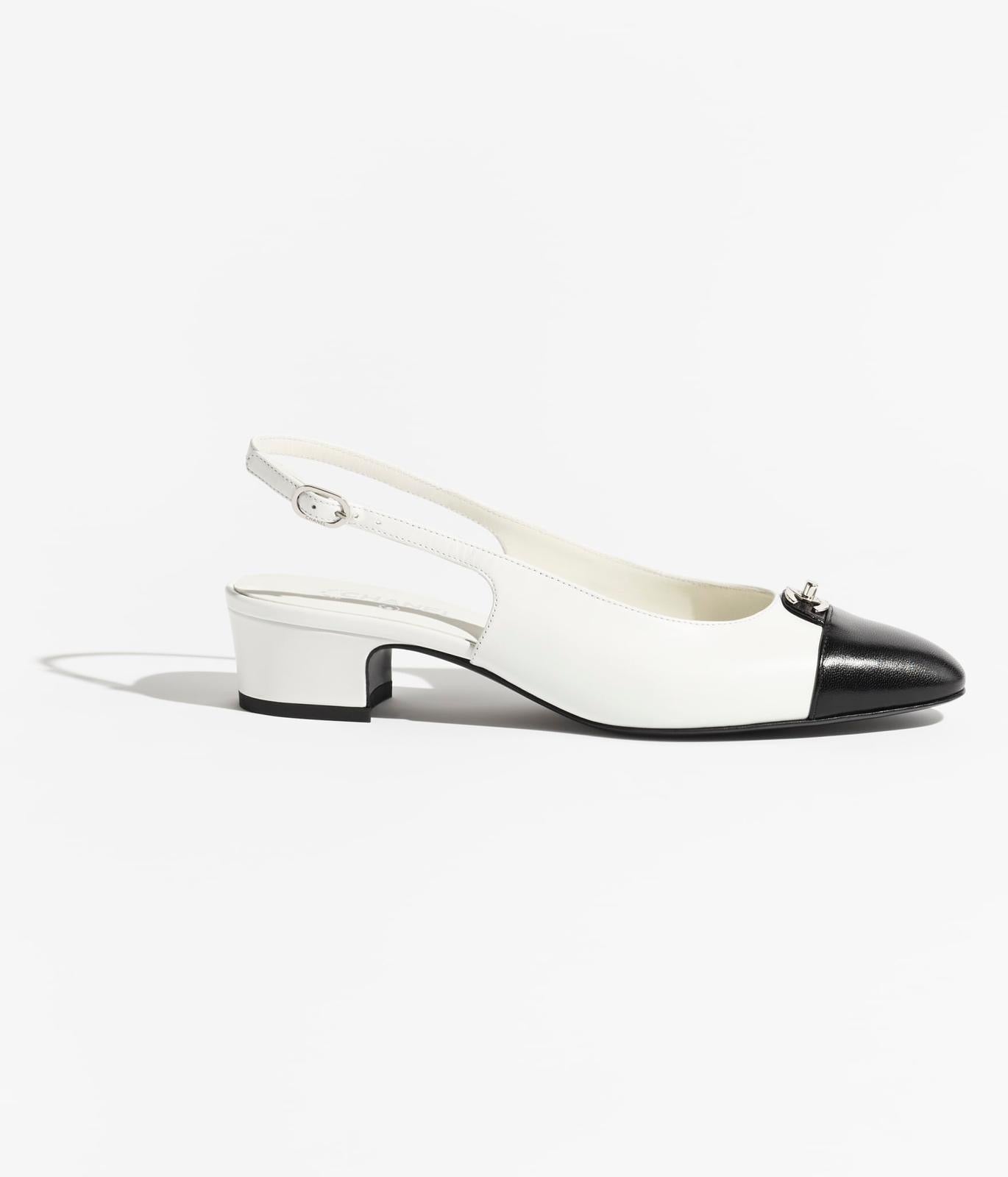 CHANEL Women’s Slingback Shoes – White & Black Luxury Heels