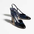 CHANEL Women’s Slingback Sandals – Navy Blue & Black Luxury Heels