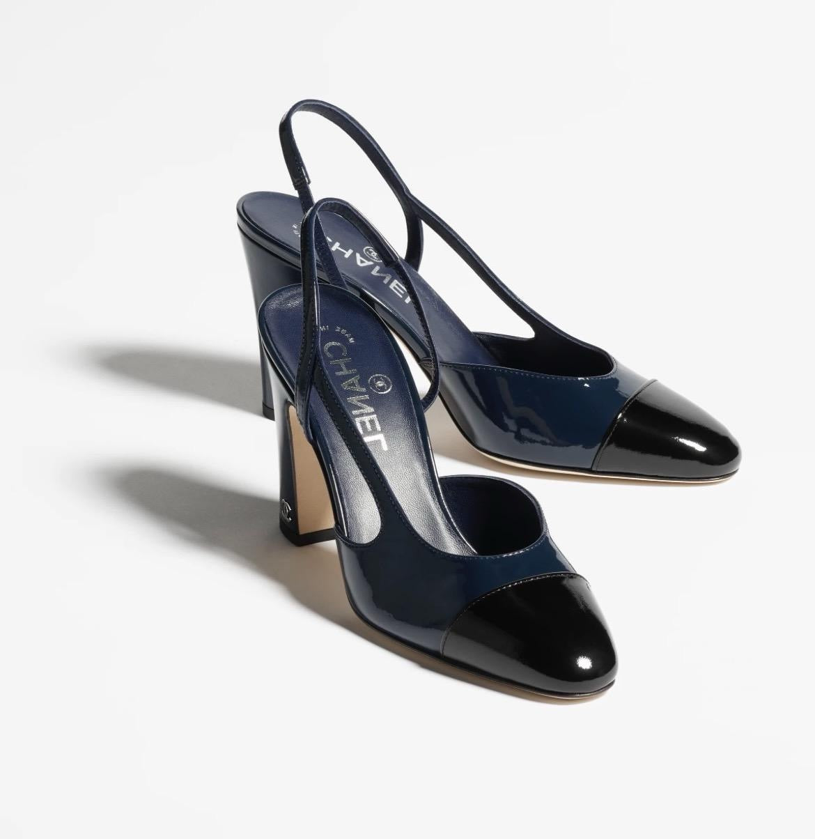 CHANEL Women’s Slingback Sandals – Navy Blue & Black Luxury Heels