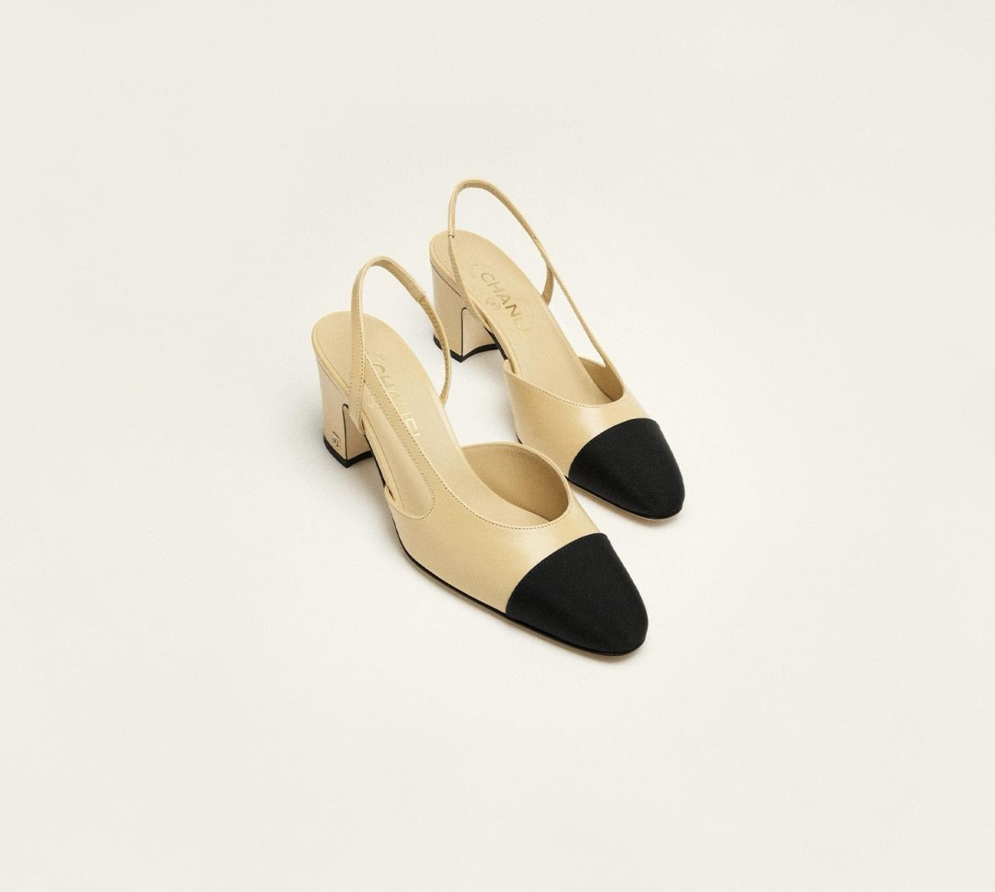 CHANEL Women’s Slingback Sandals – Beige & Black Luxury Heels