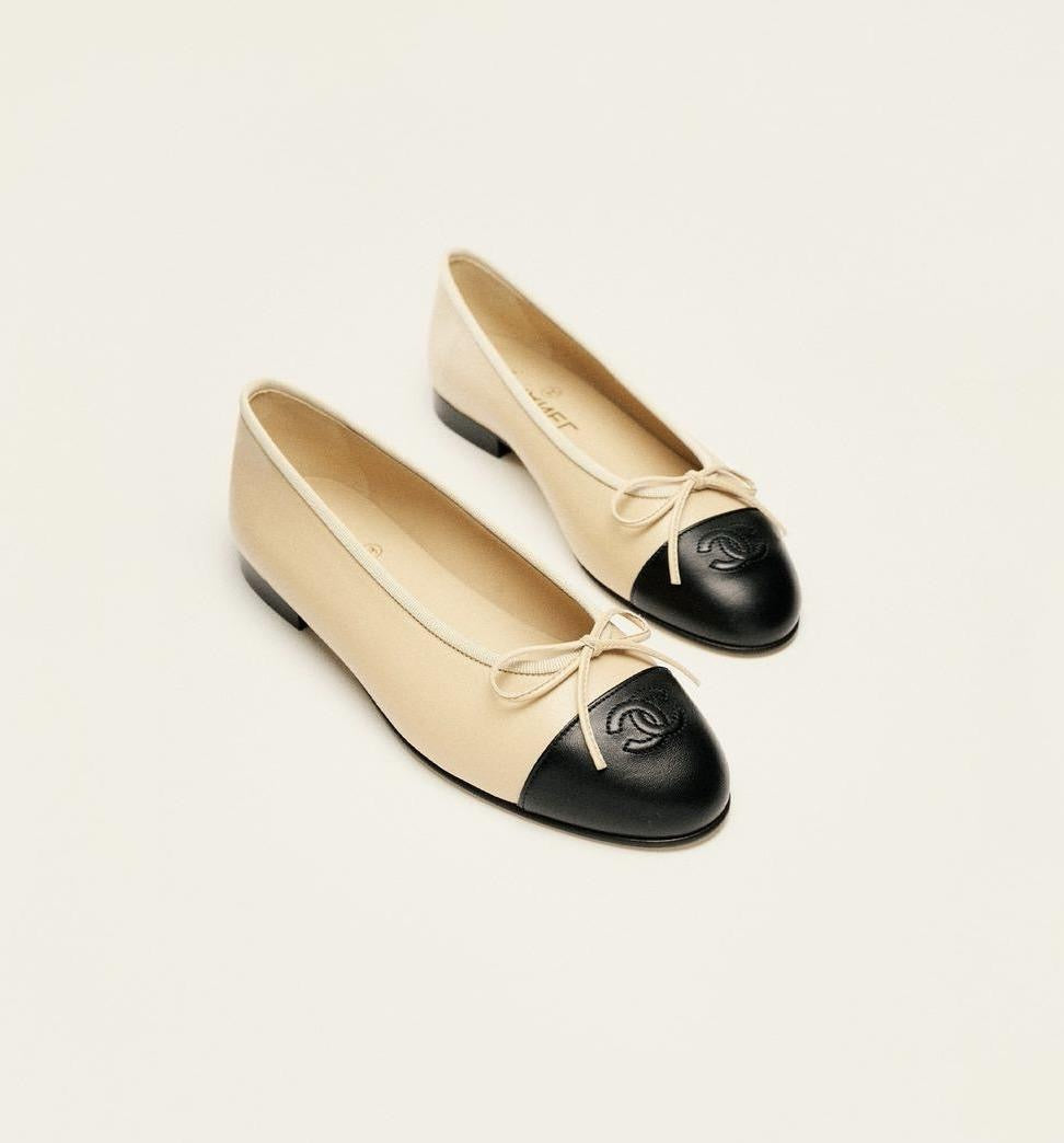 CHANEL Women’s Ballet Flats – Beige & Black Luxury Shoes