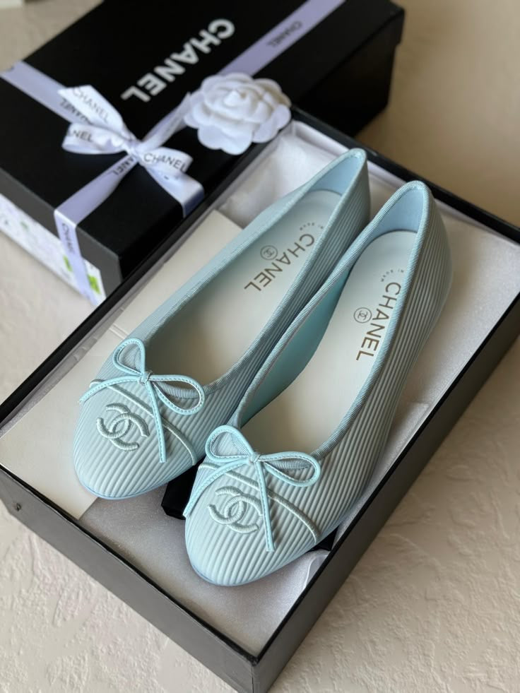 CHANEL Women’s Ballet Flats – Light Blue Luxury Shoes