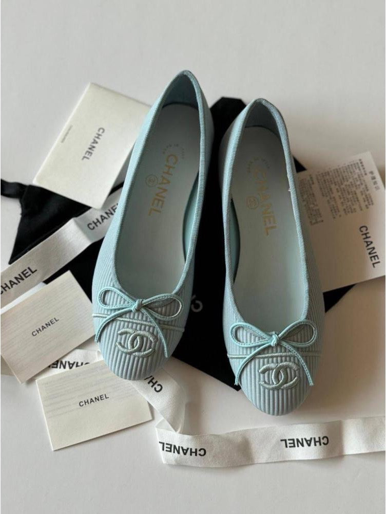 CHANEL Women’s Ballet Flats – Light Blue Luxury Shoes