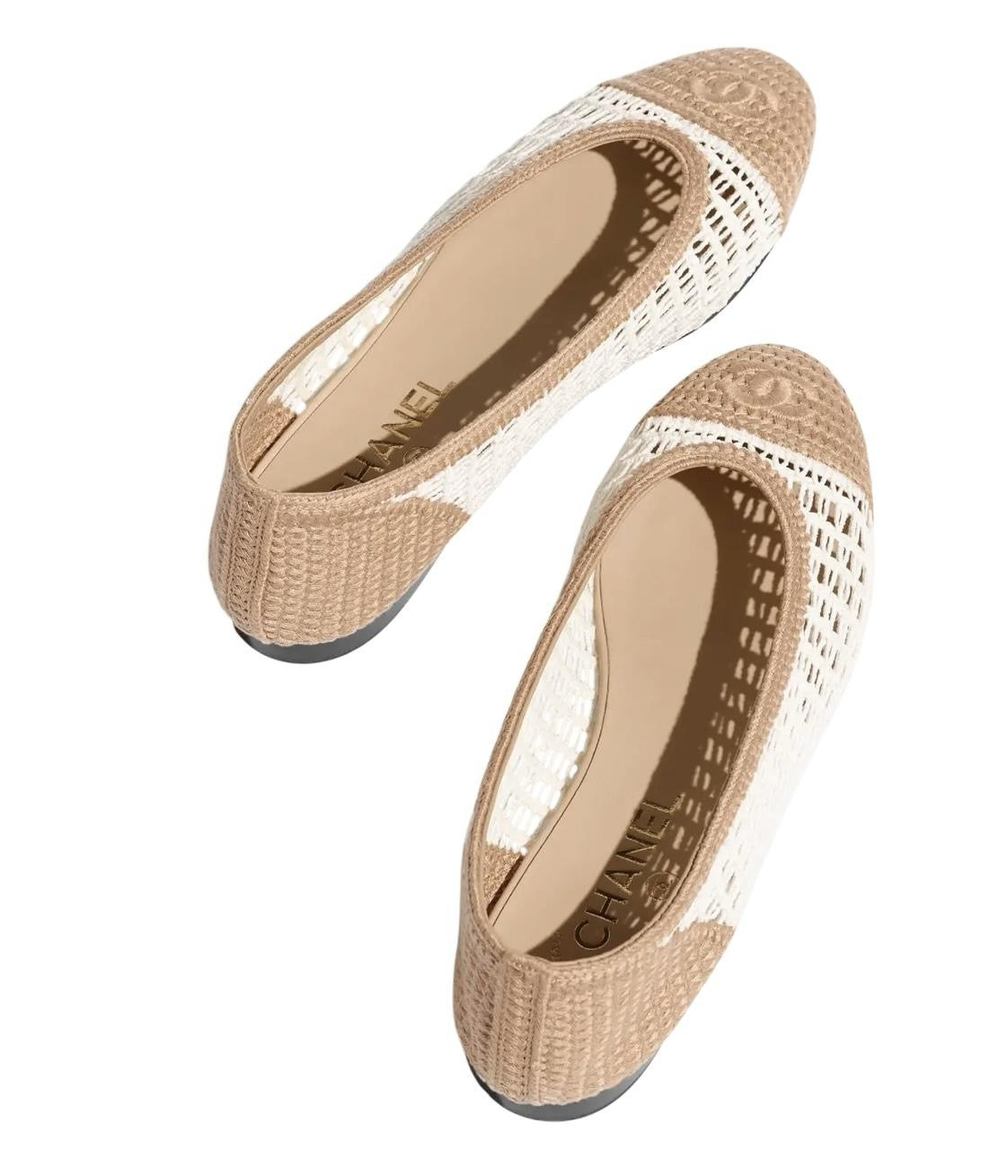 CHANEL Women’s Ballet Flats – White & Beige Luxury Shoes