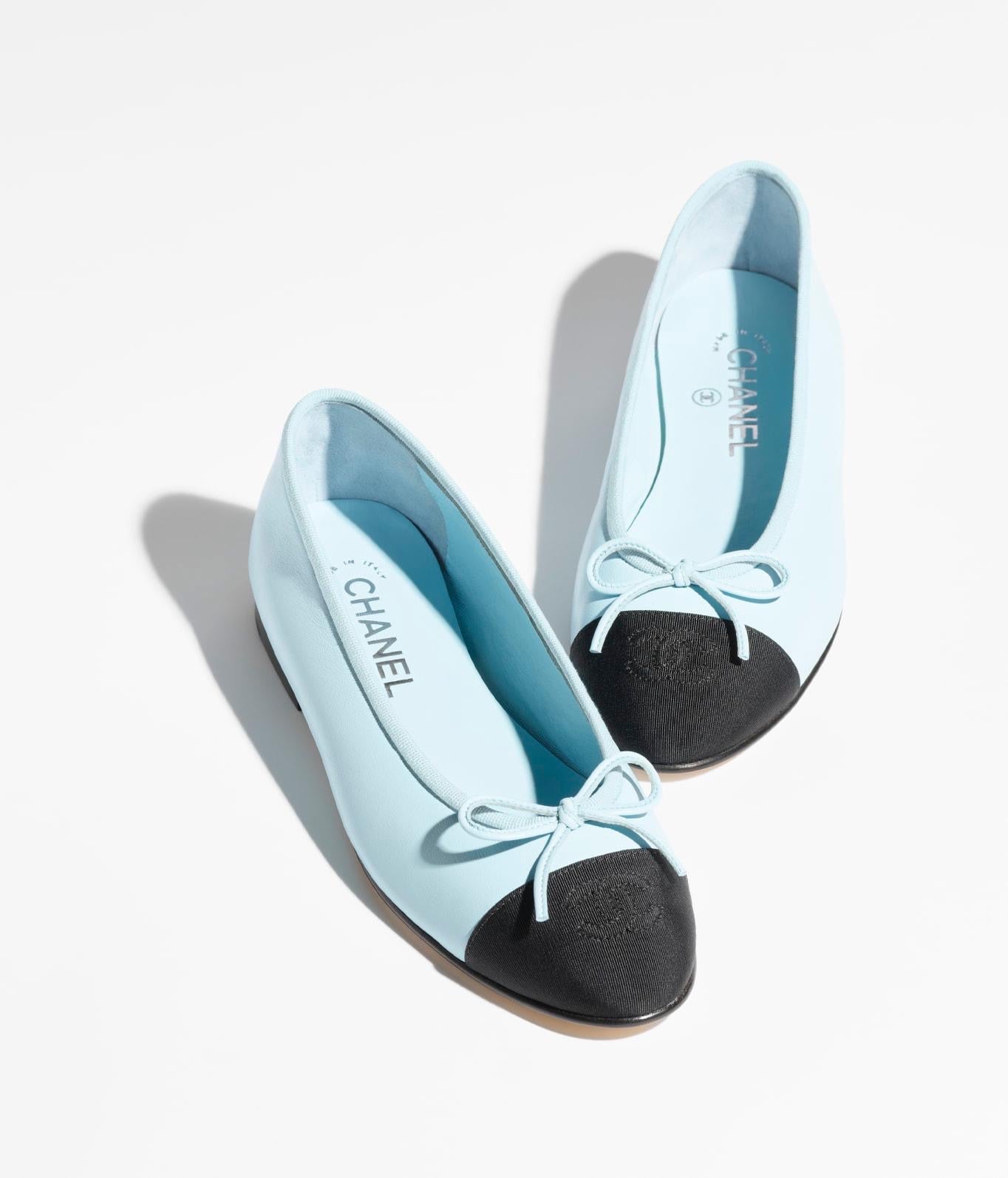 CHANEL Women’s Ballet Flats – Light Blue & Black Luxury Shoes
