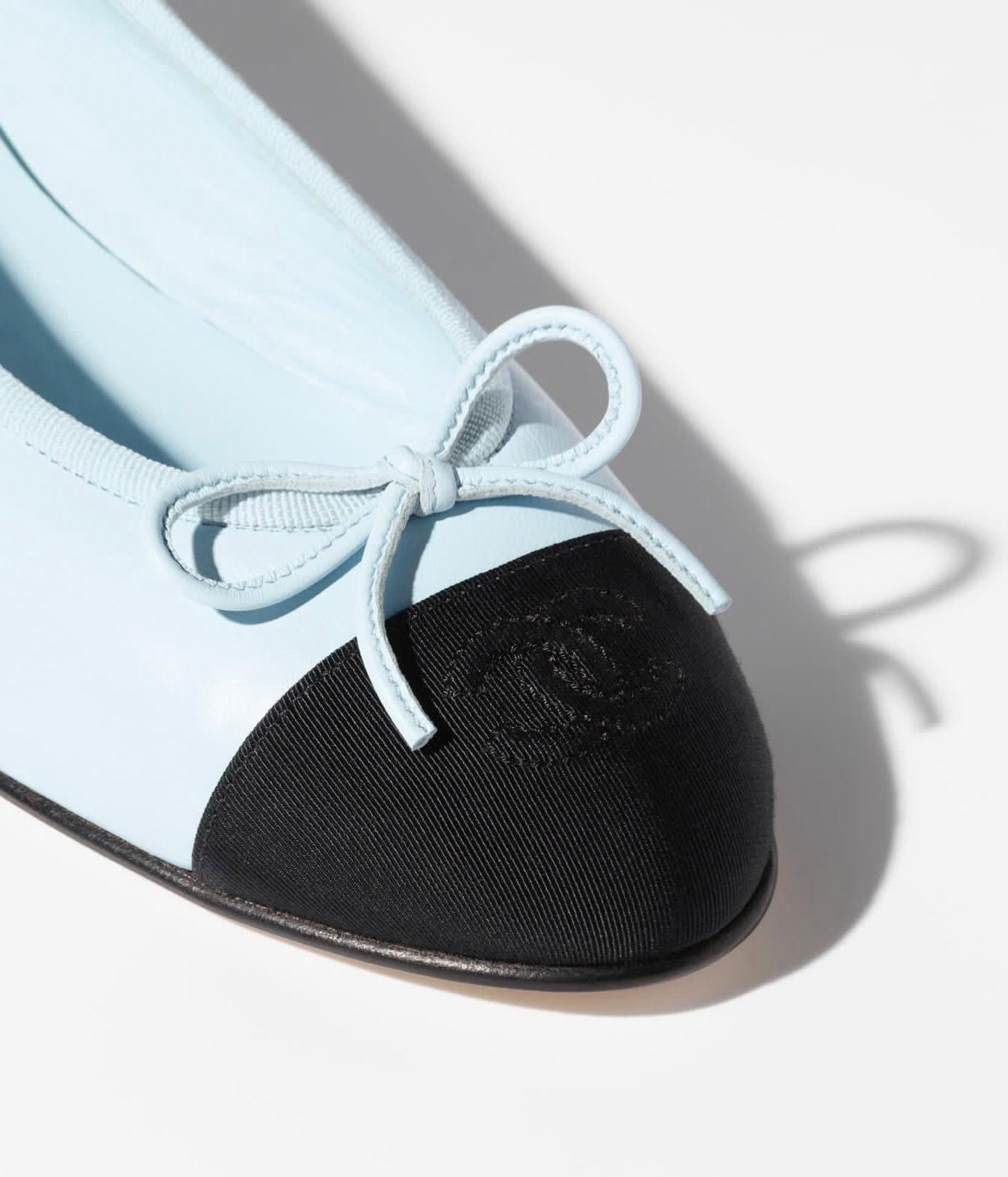 CHANEL Women’s Ballet Flats – Light Blue & Black Luxury Shoes