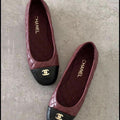 CHANEL Women’s Ballet Flats – Burgundy & Black Luxury Shoes