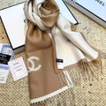 CHANEL Cashmere Scarf – Beige & White | Luxury Soft Winter Scarf