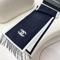 CHANEL Cashmere Scarf – Blue & White | Luxury Soft Winter Scarf