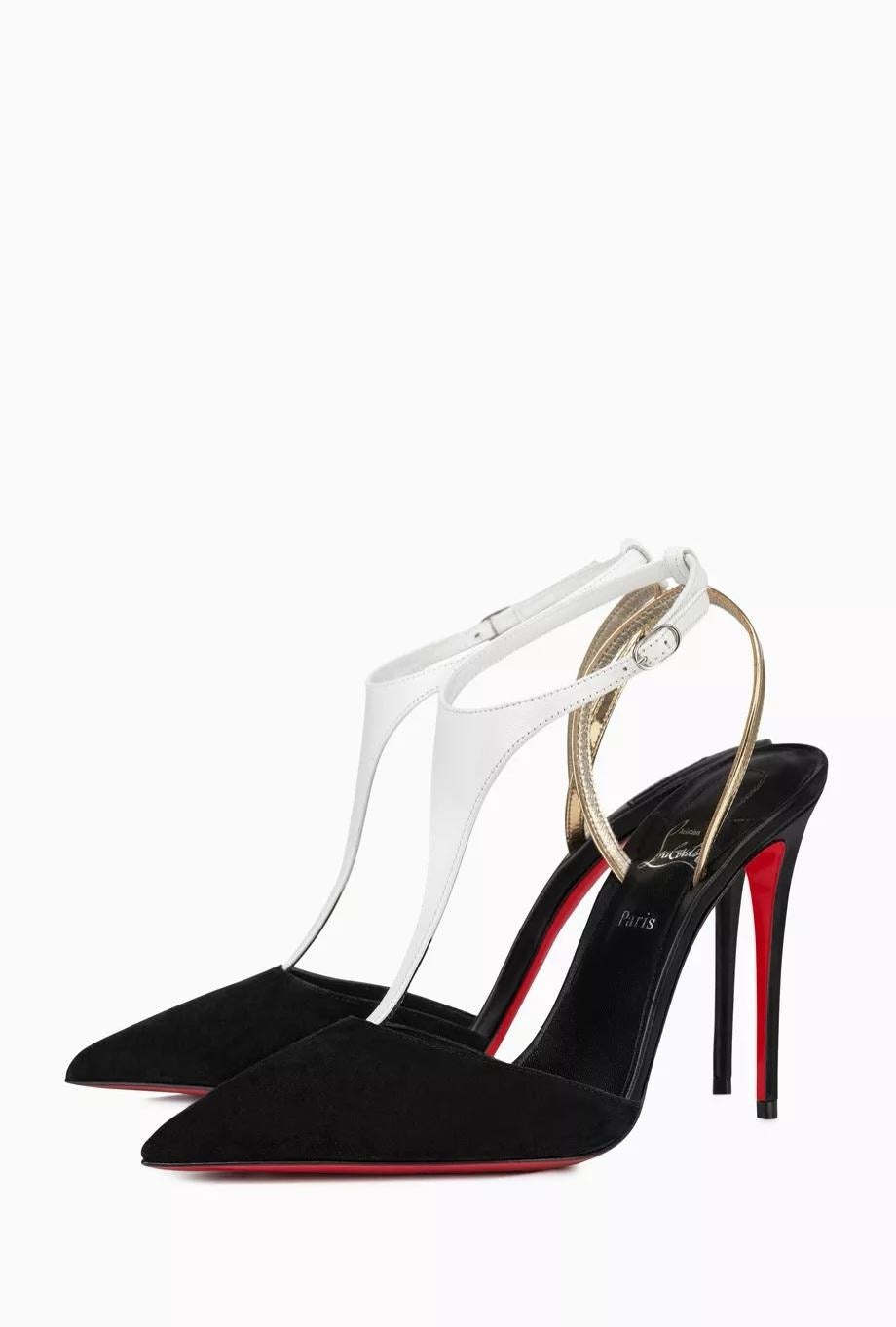 CHRISTIAN LOUBOUTIN Women’s Athina 100 Pumps – 10cm Black, White & Gold Heels