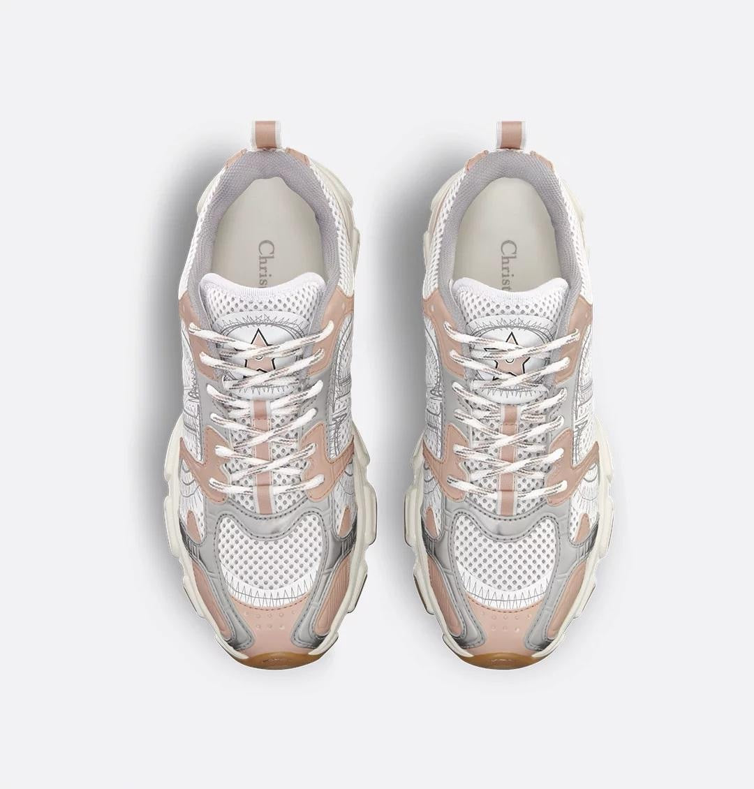 Dior Chrono Sneakers – White Mesh with Nude & Silver