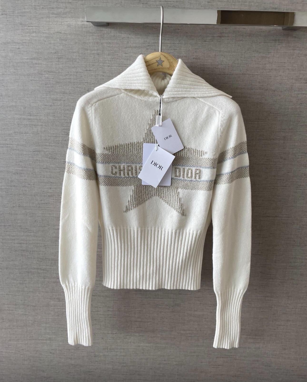 Dior Women’s Ivory Knit Sweater – White with Golden Tone