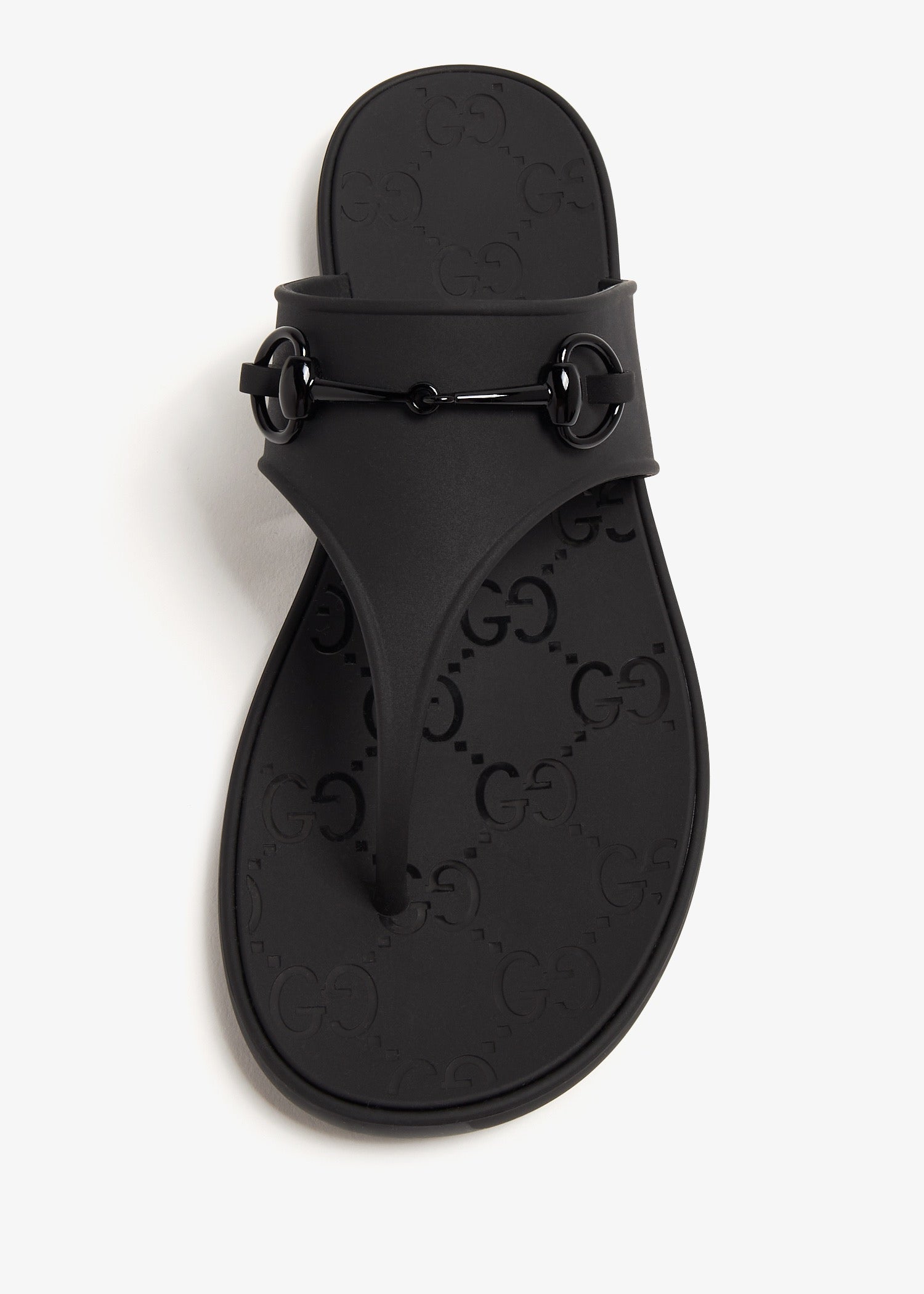 GUCCI Women’s Horsebit Thong Sandals – Black Rubber Luxury Sandals